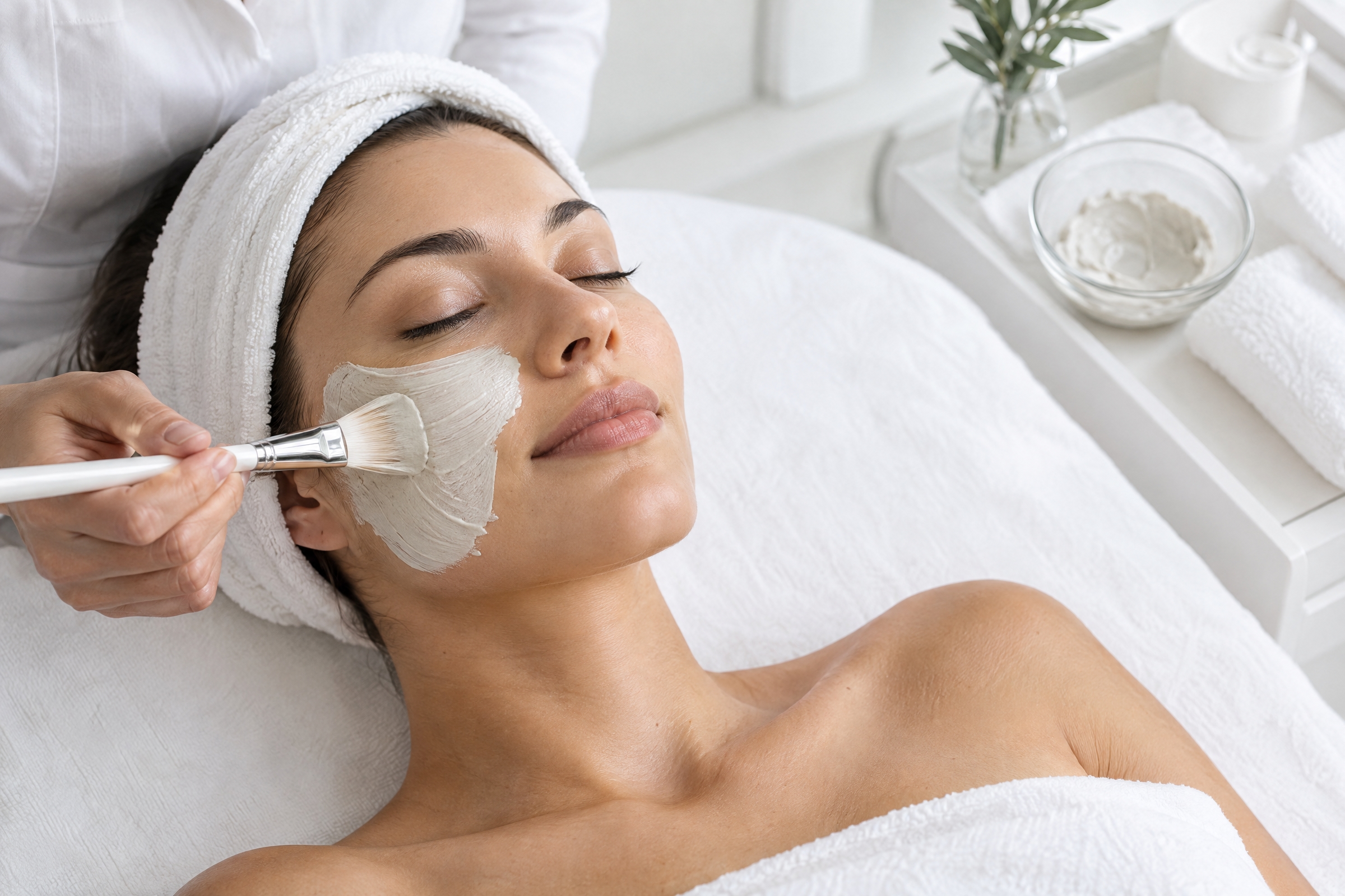 A client receiving a facial mask treatment