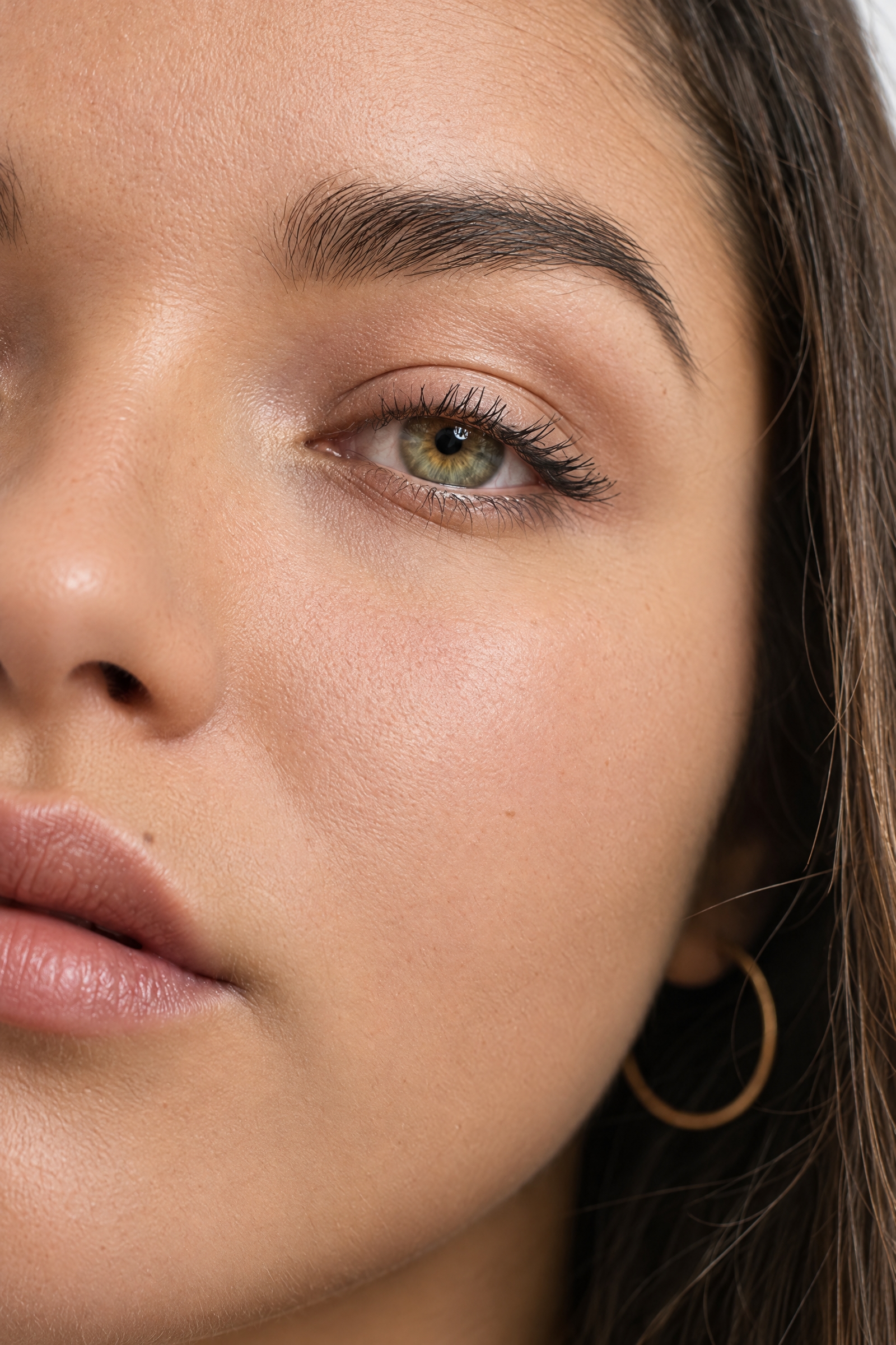 Close portrait of a woman's face and skin