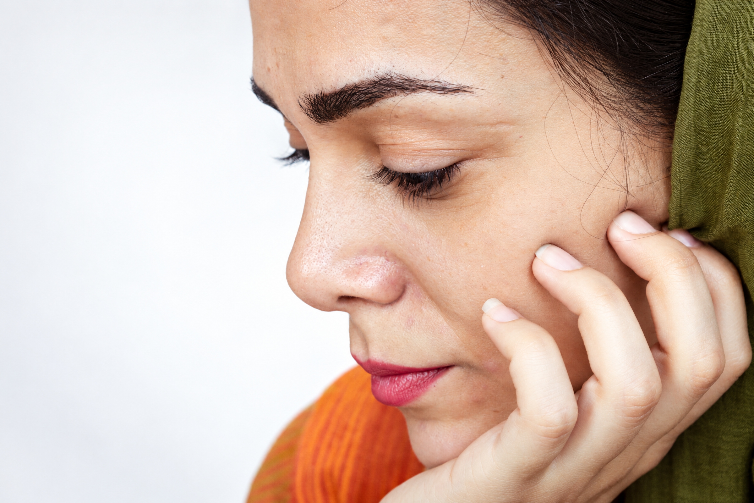 Soft profile portrait showing skin quality